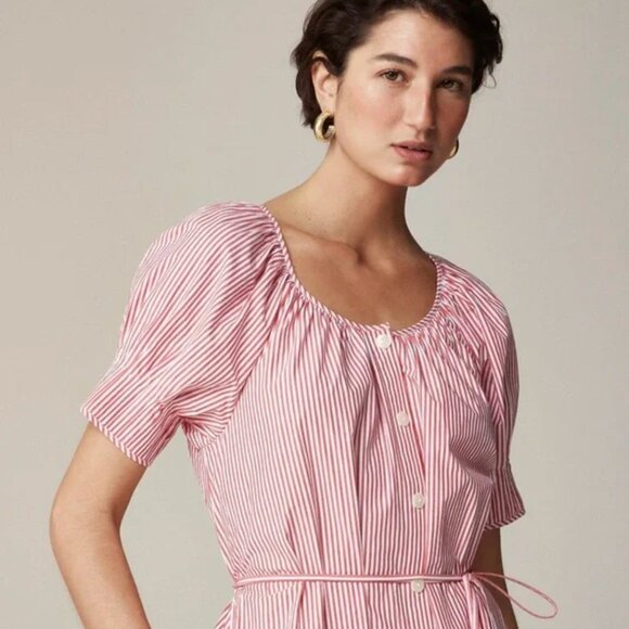 J. Crew Red and White Stripe Button Front Midi Dress - Picture 2 of 6